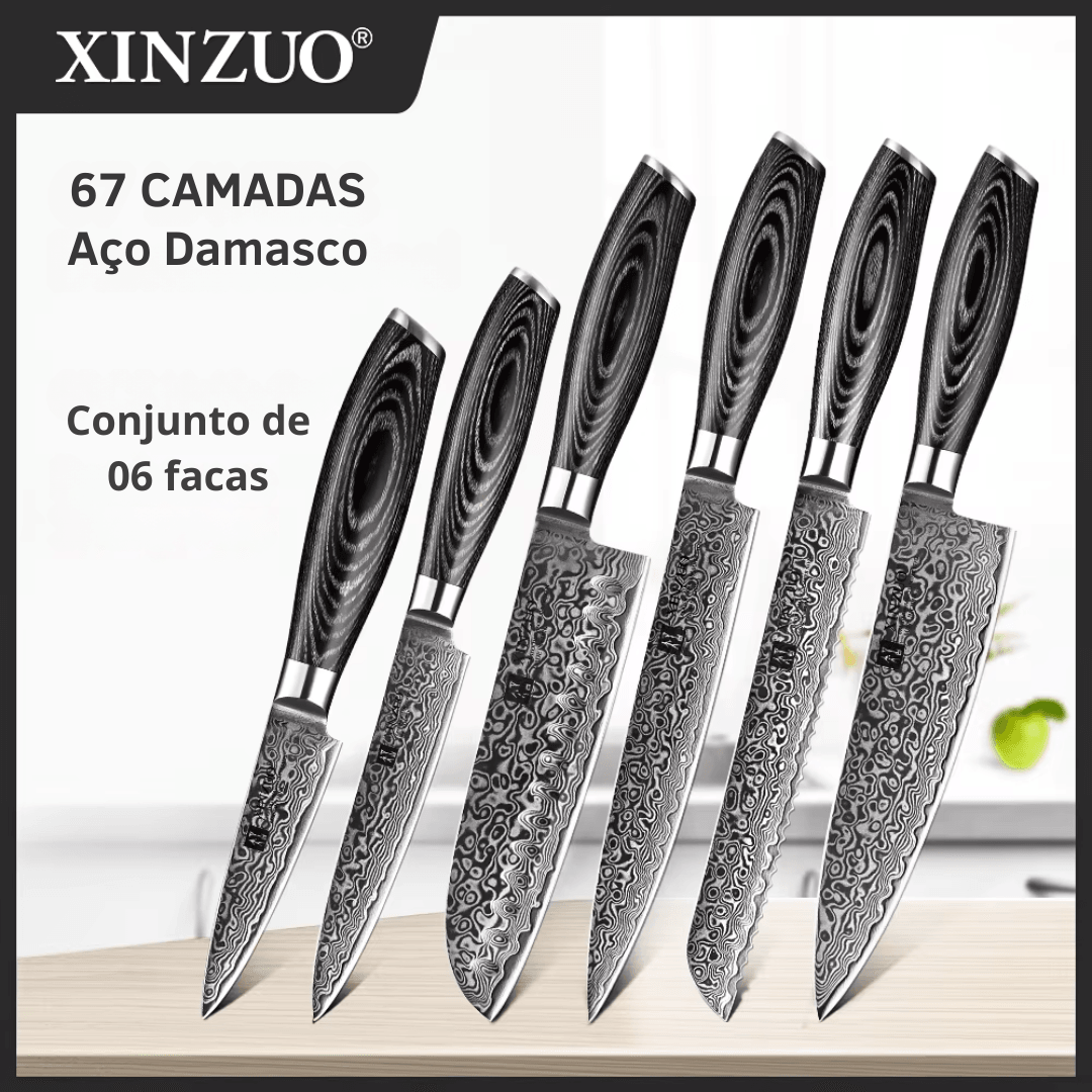 Conjunto de Facas Damasco 6 Peças - Elegância e Precisão