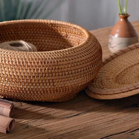 Caixa de Armazenamento de Rattan Artesanal