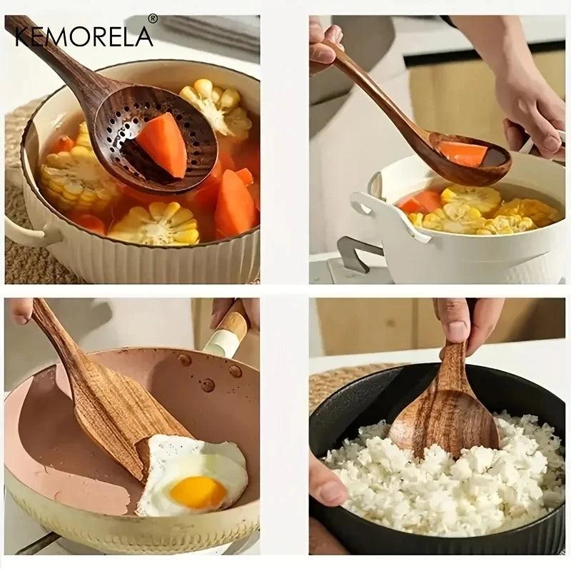 Conjunto de Utensílios de Cozinha em Teca