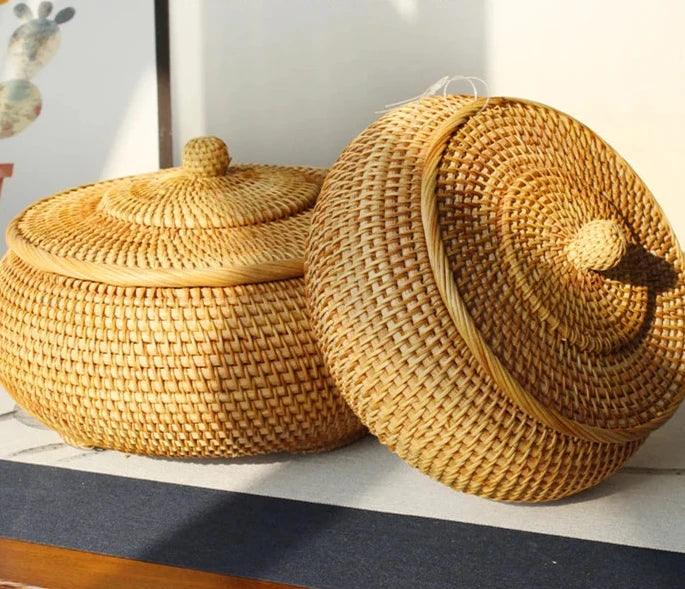 Caixa de Armazenamento de Rattan Artesanal