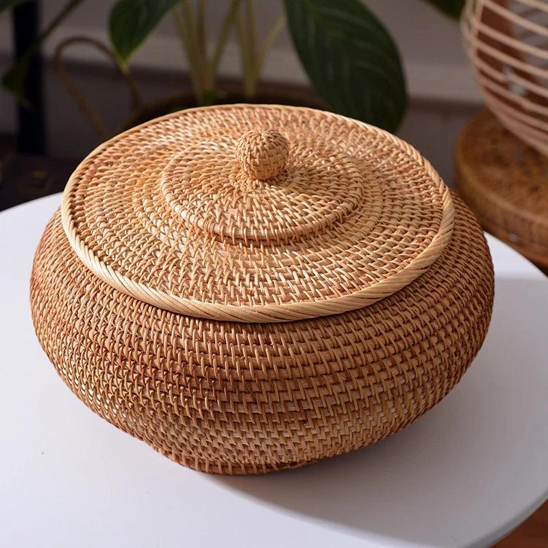 Caixa de Armazenamento de Rattan Artesanal